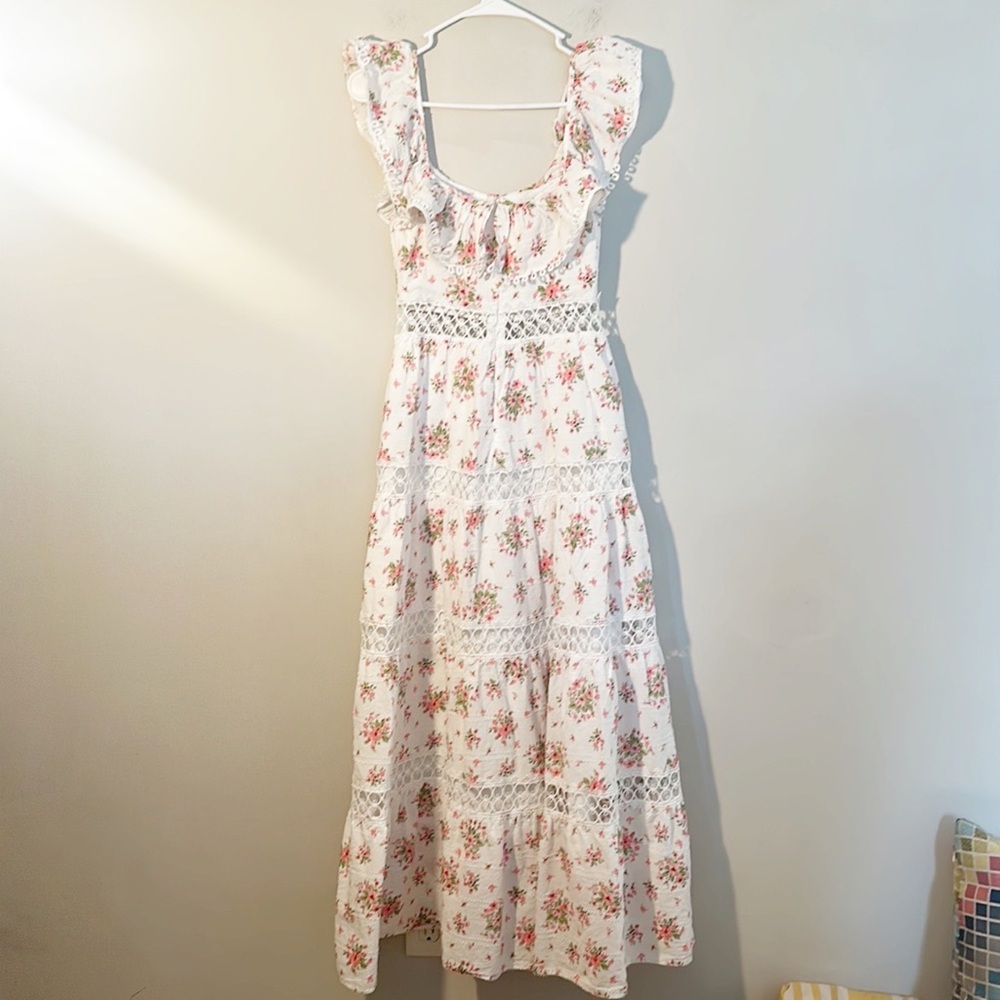 Altar’d State Graciela Floral Bohemian Lace Ruffle Maxi Dress women size XS - Picture 6 of 10